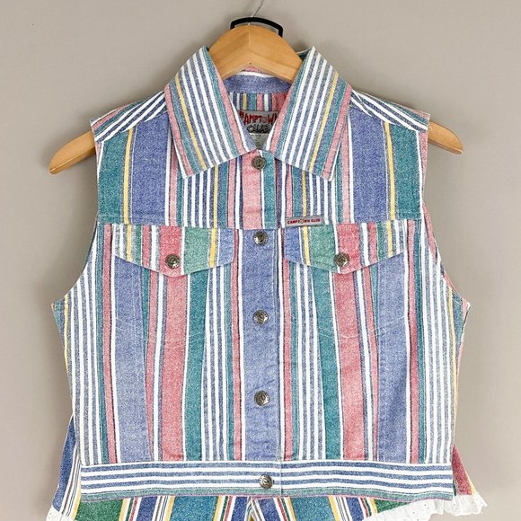 Vintage 80's 90's Camptown Club Stripe Vest and High Waisted Shorts 7/8 Juniors - Picture 2 of 5